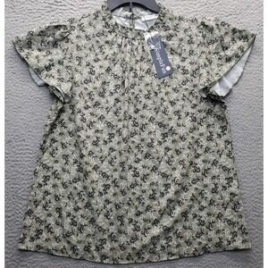 Simple Fun Blouse Top Women Medium Multi Palm Leaf Print Flutter Sleeve Pullover